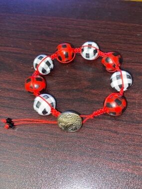 Plaid Beaded Bracelet in Red, Black & White